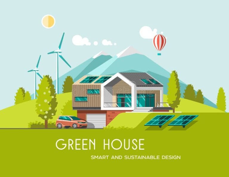 maison ecologique avec icones denergie renouvelable