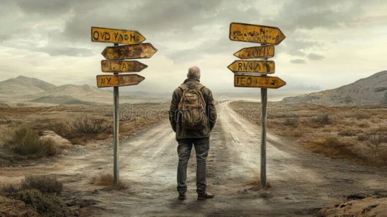 personne reflechissant devant plusieurs chemins divergents 1