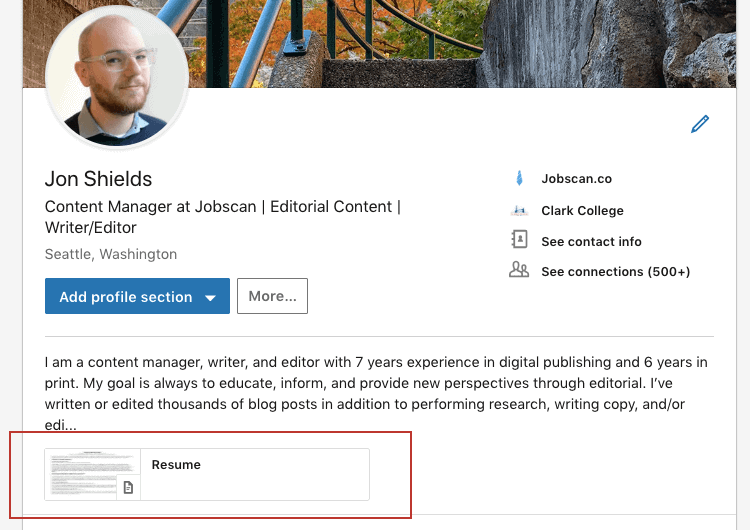 profil linkedin avec cv numerique visible